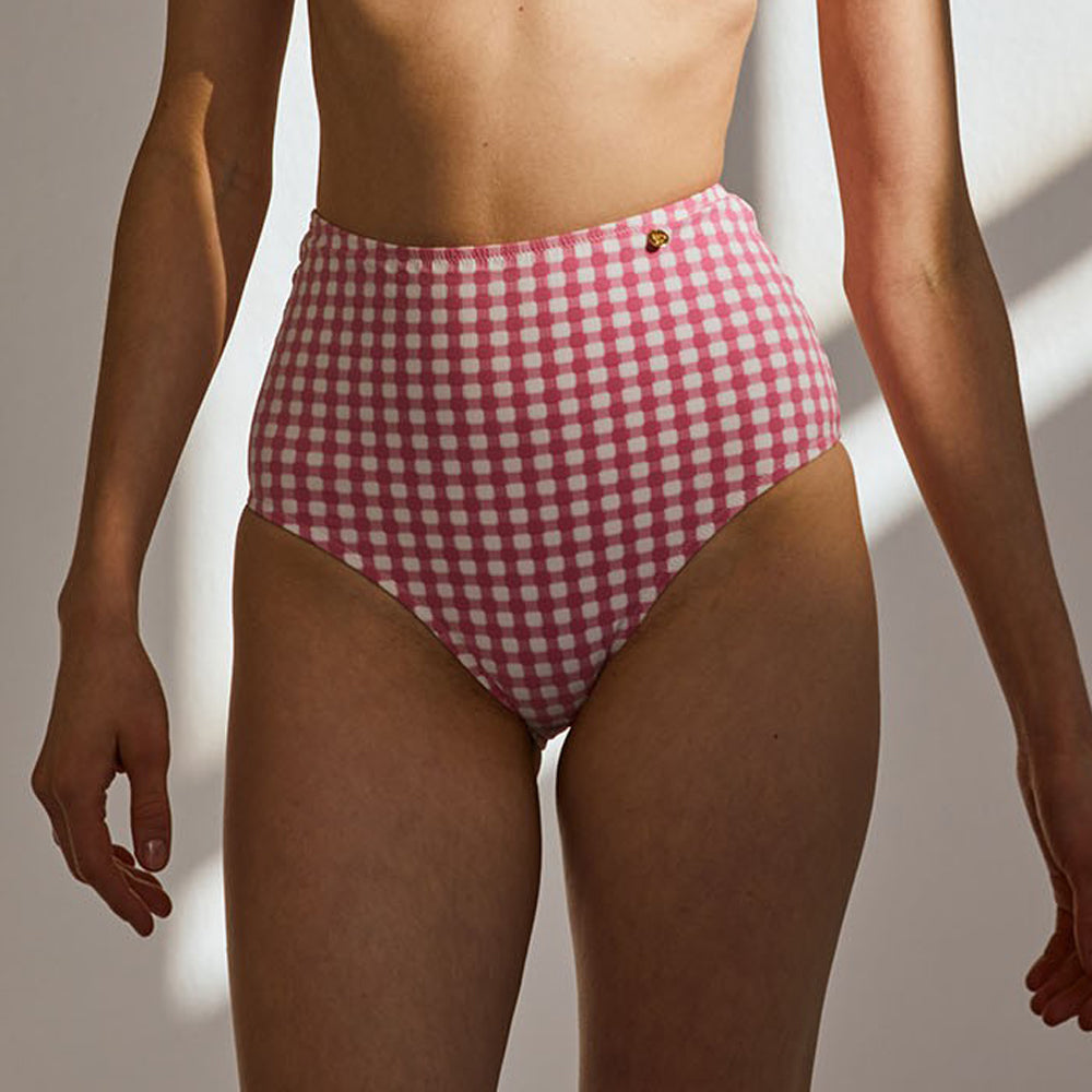 Pink + White Vichy Check Highwaisted Bandeau Bikini