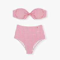 Pink + White Vichy Check Highwaisted Bandeau Bikini