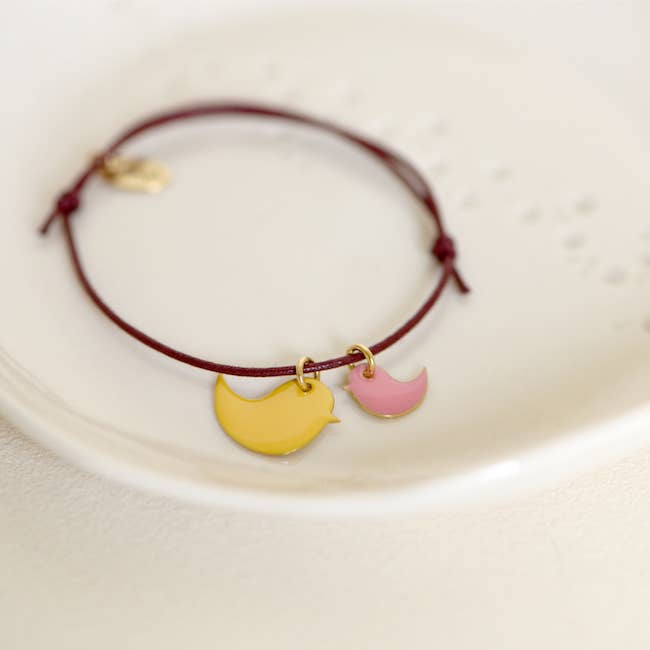 Titlee BIRD Cotton Bracelet - Saffron & Strawberry Pink Enamel