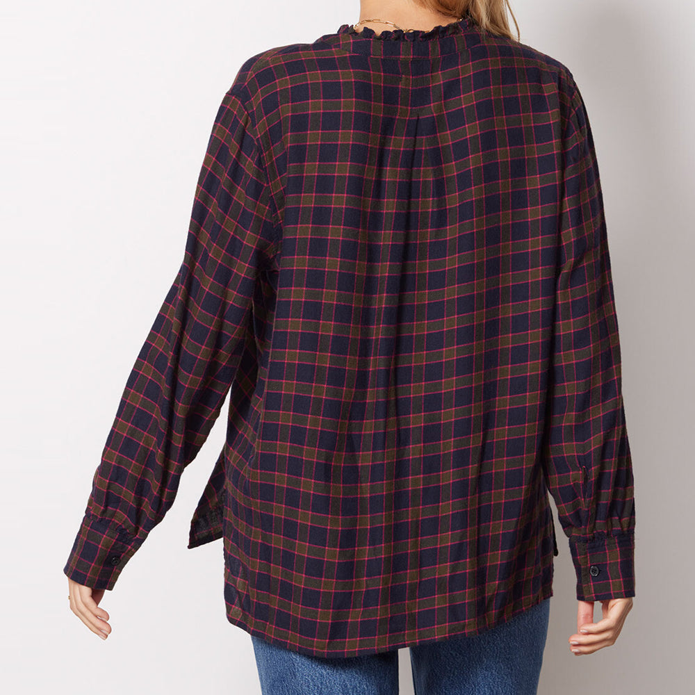 Andie Plaid Blouse - Navy Olive Fuschia