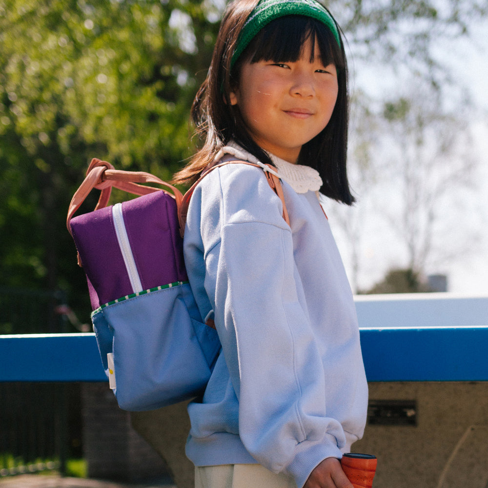 Small Color Block Backpack - Purple + Light Blue