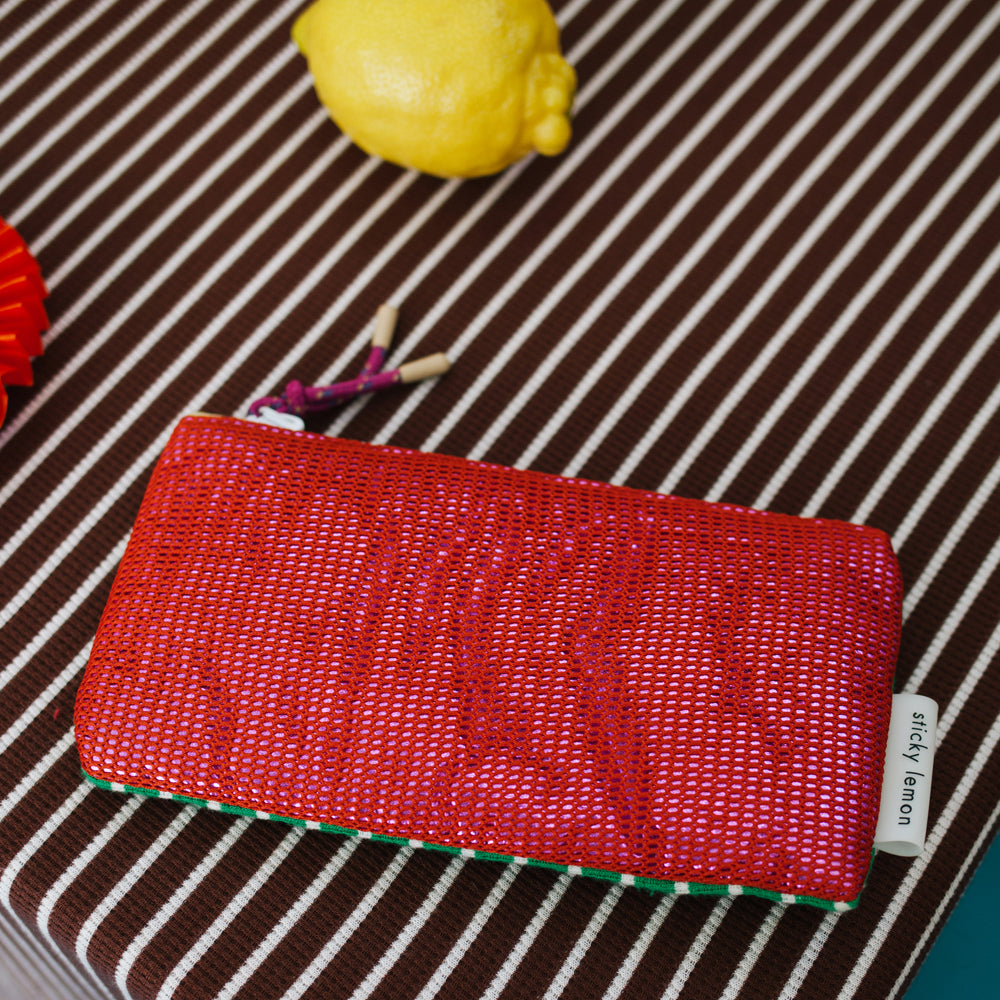 Sticky Lemon Red Mesh Pencil Case