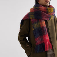 Mantas Ezcaray Tartan Navy / Red Mohair and Wool-Blend Scarf