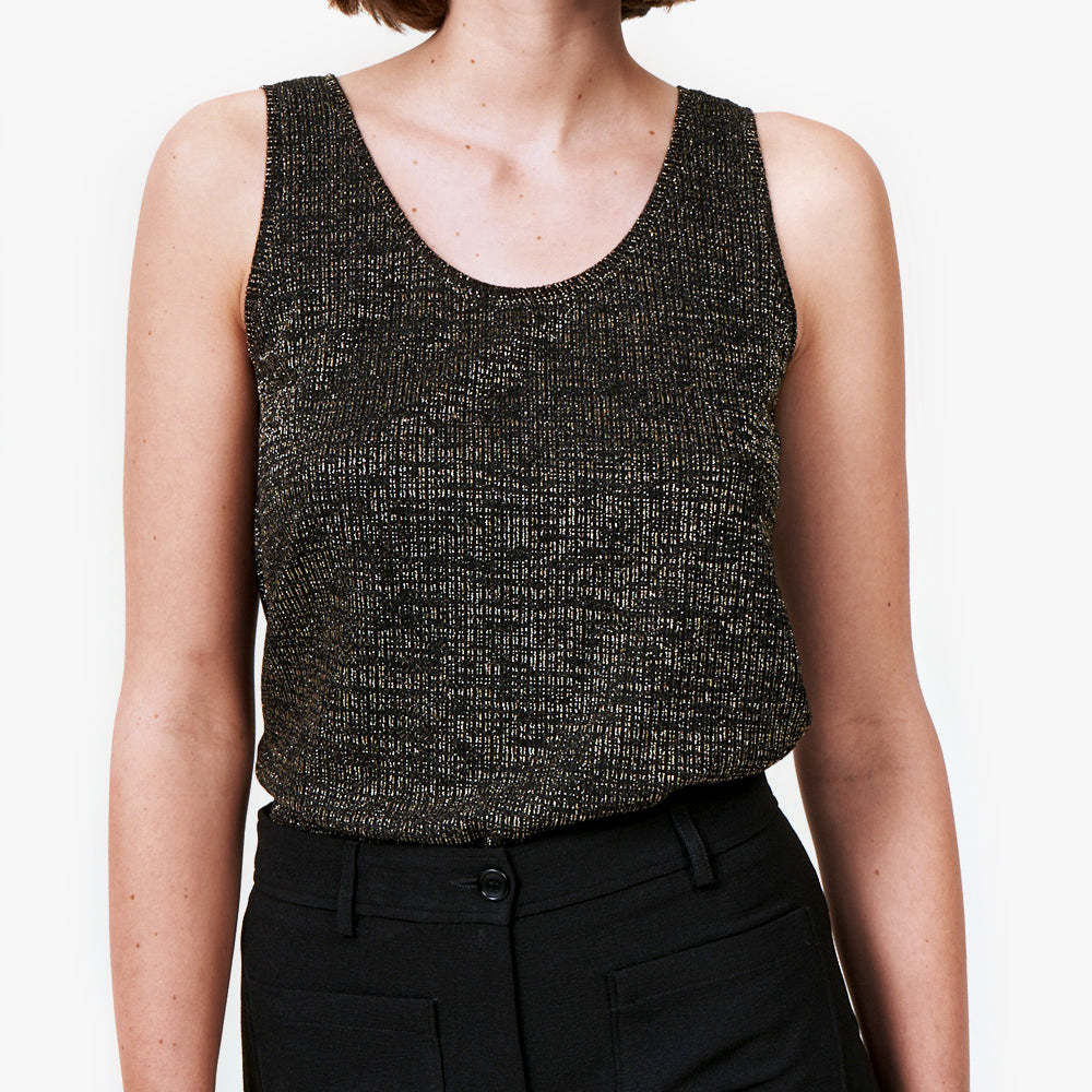 HARTFORD Black Viscose Shimmery Lurex Tank Top