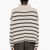 LISA YANG Sandy Striped Mock Neck Cashmere Sweater - Sand/Ink