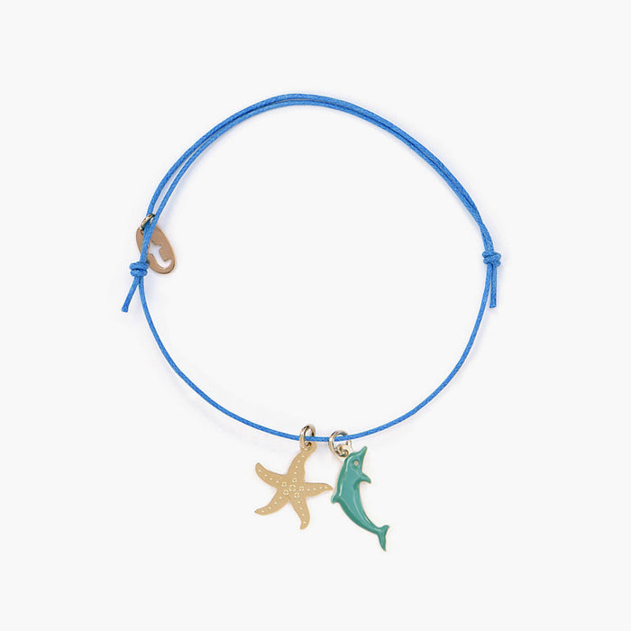 OCEAN Dolphin & Starfish Cotton Bracelet - Gold & Mint Enamel