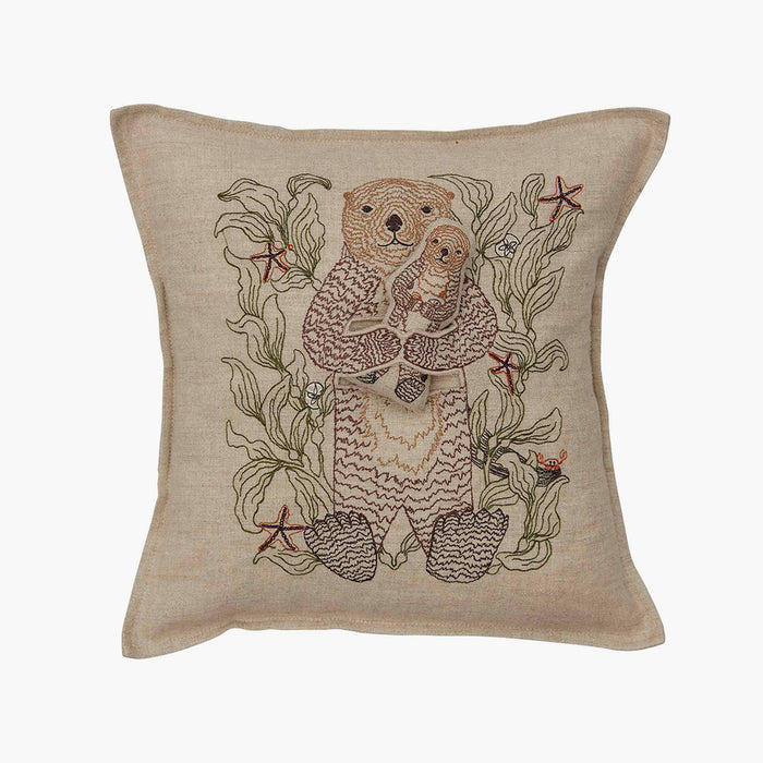 Coral & Tusk - Otter Mama Embroidered Linen Pocket Cushion