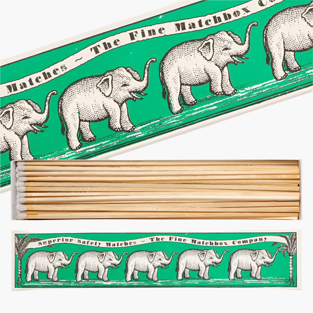 Archivist Gallery Long Safety Matches - Green Elephants