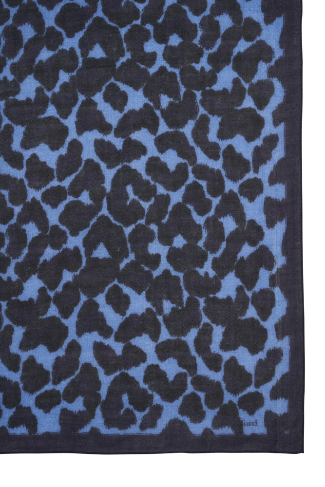 Hartford Leopard Print Wool Scarf in Navy Blue