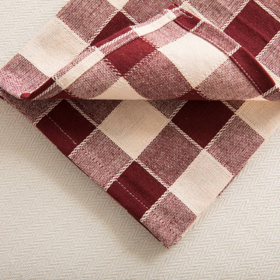 Burgundy Check Woven Cotton Napkin - 45 x 45 cm