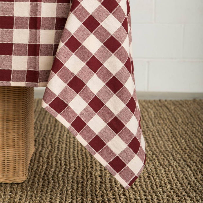 Burgundy Check Woven Cotton Tablecloth - 160 × 270 cm