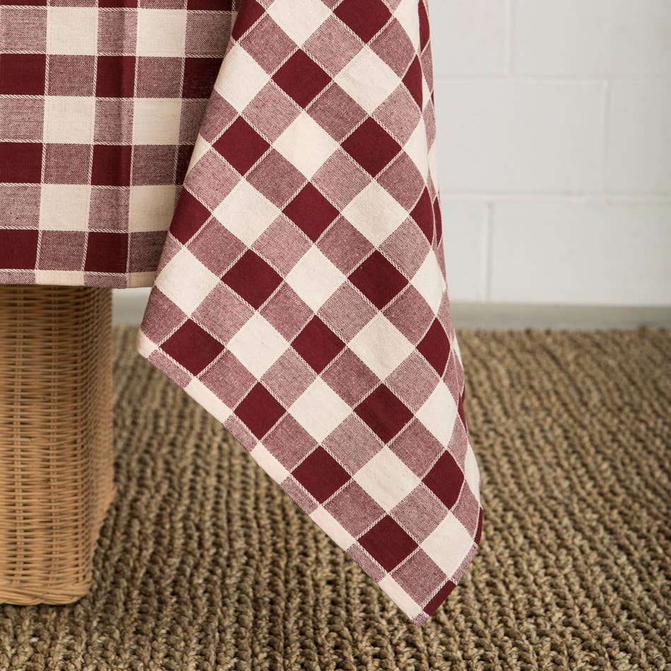 Burgundy Check Woven Cotton Tablecloth - 160 × 340 cm