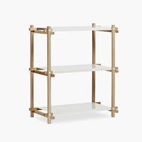 HAY Woody Column Low Shelf - Oak Frame & White Steel Shelves