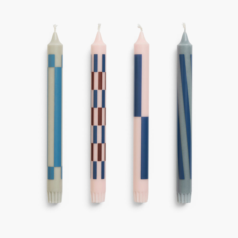 Pattern Candle Set of 4 - Light Pink/Blue Mix