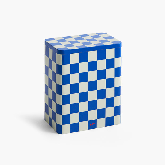 HAY Checker Rectangular Tin Container - Large - Blue & White