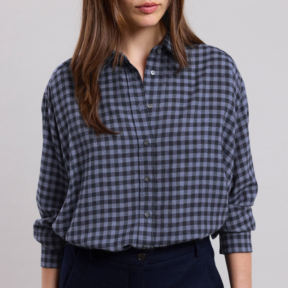 HARTFORD Cinema Wool & Viscose Blue Gingham Plaid Shirt