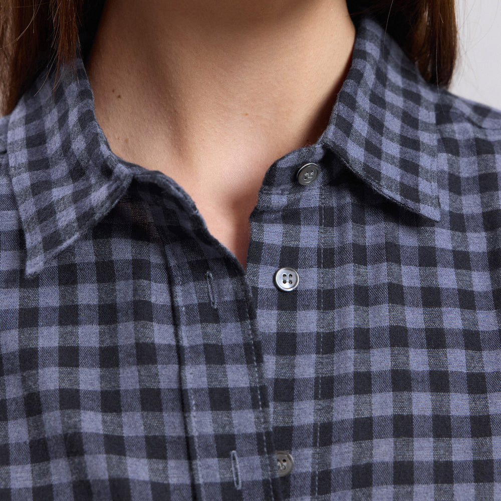 HARTFORD Cinema Wool & Viscose Blue Gingham Plaid Shirt