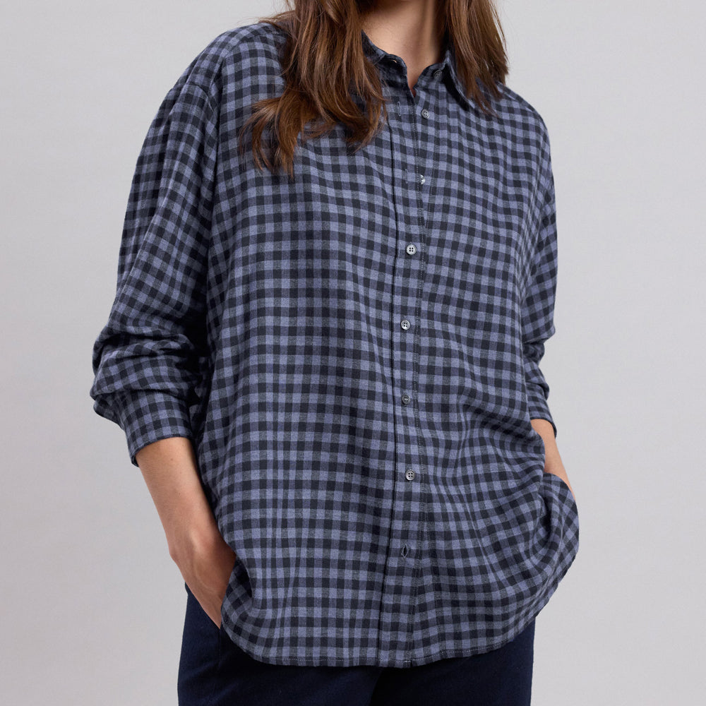 HARTFORD Cinema Wool & Viscose Blue Gingham Plaid Shirt