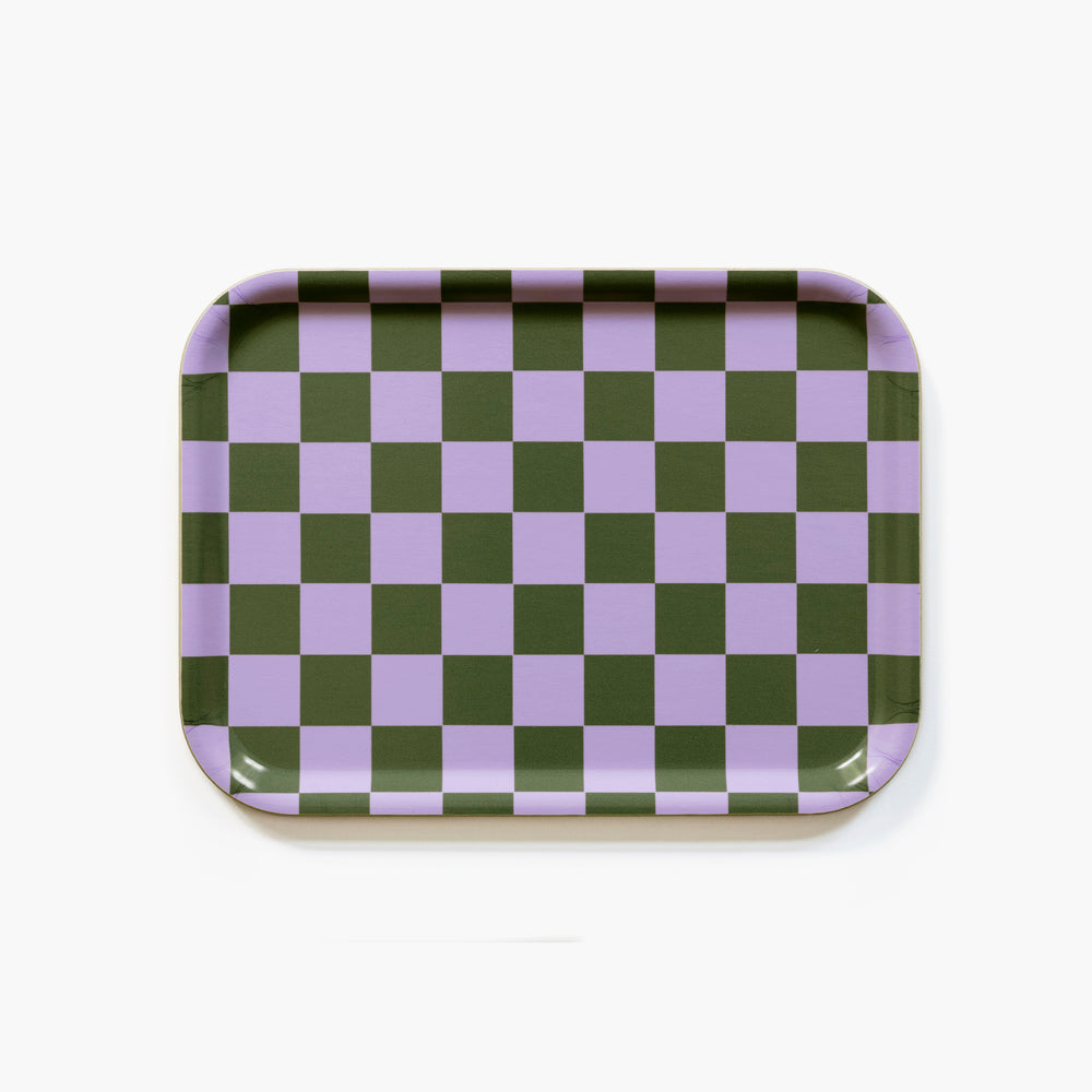 BLU KAT Lilac/Olive CHECKER Rectangular Serving Tray - 27x20 cm
