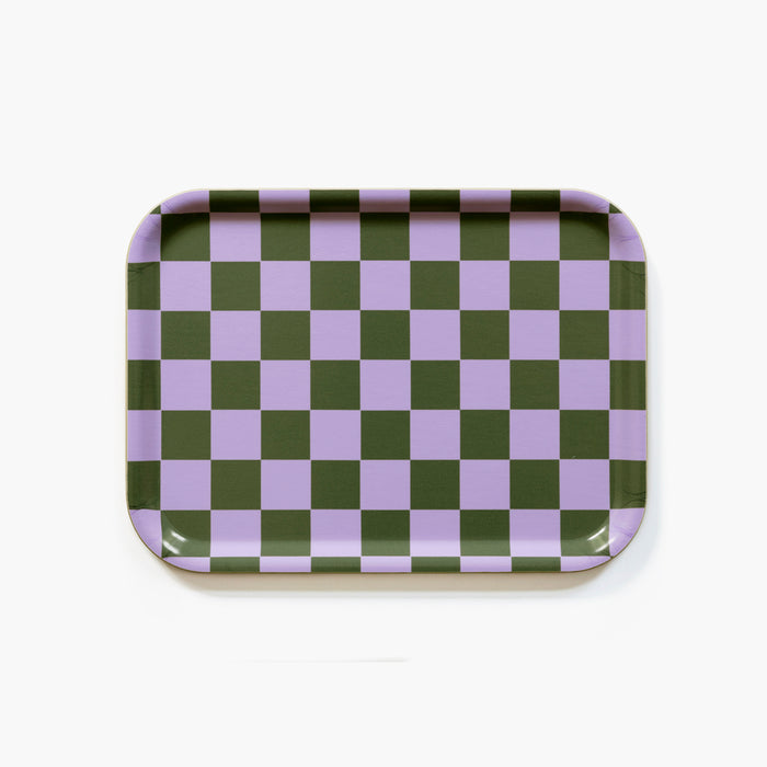 BLU KAT Lilac/Olive CHECKER Rectangular Serving Tray - 27x20 cm
