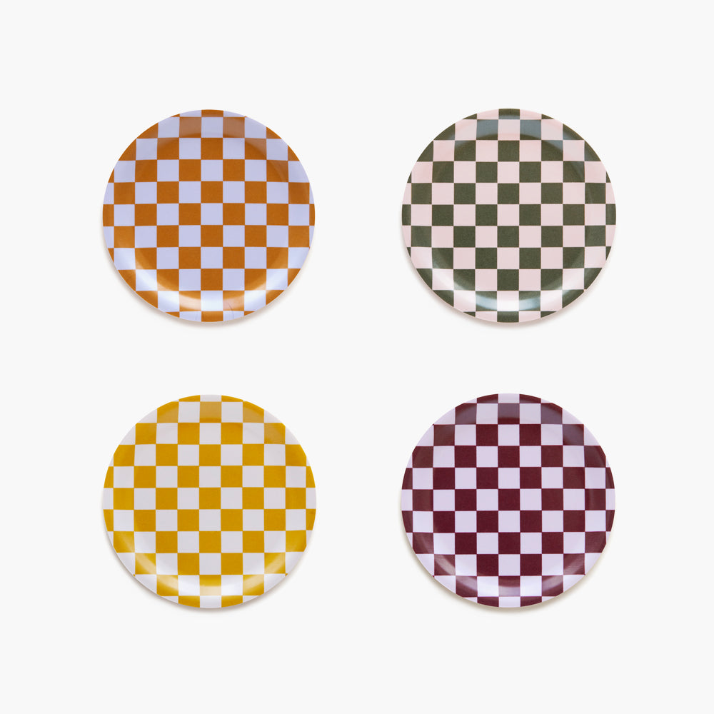 BLU KAT CHECKER Set of 4 Coasters - Autumn Colors - 11cm