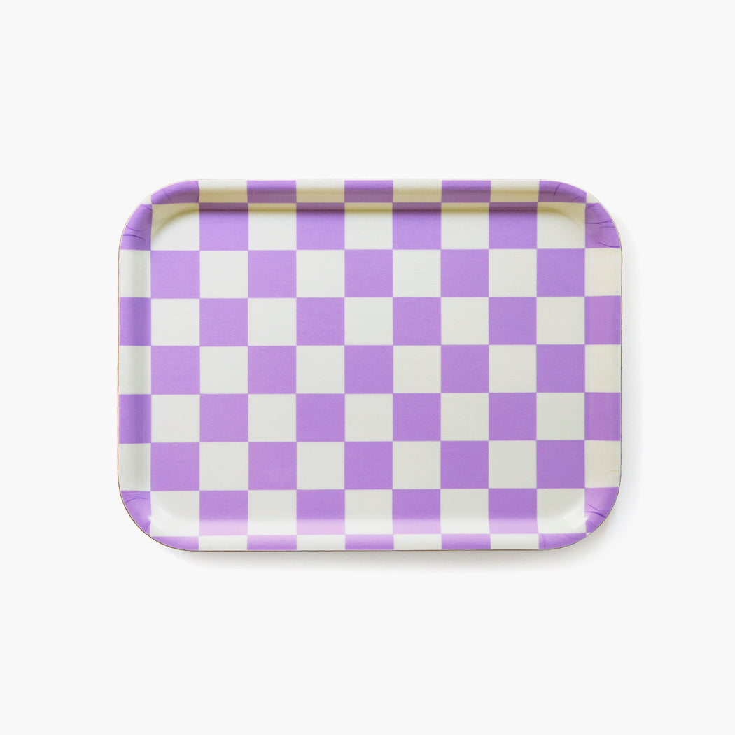 BLU KAT Butter/Lavender Checker Rectangular Serving Tray