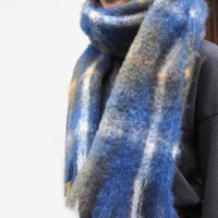 Mantas Ezcaray Tartan Cobalt Blue Mohair and Wool-Blend Scarf