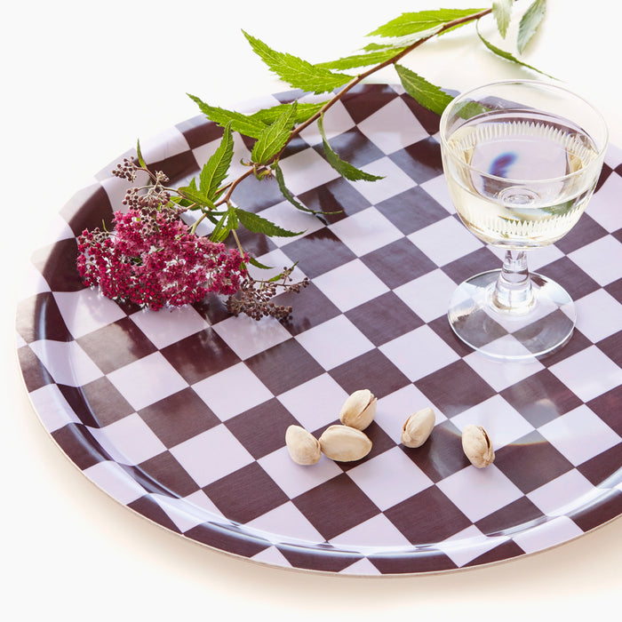 BLU KAT Grape/ Lilac CHECKER Round Serving Tray - 31 cm