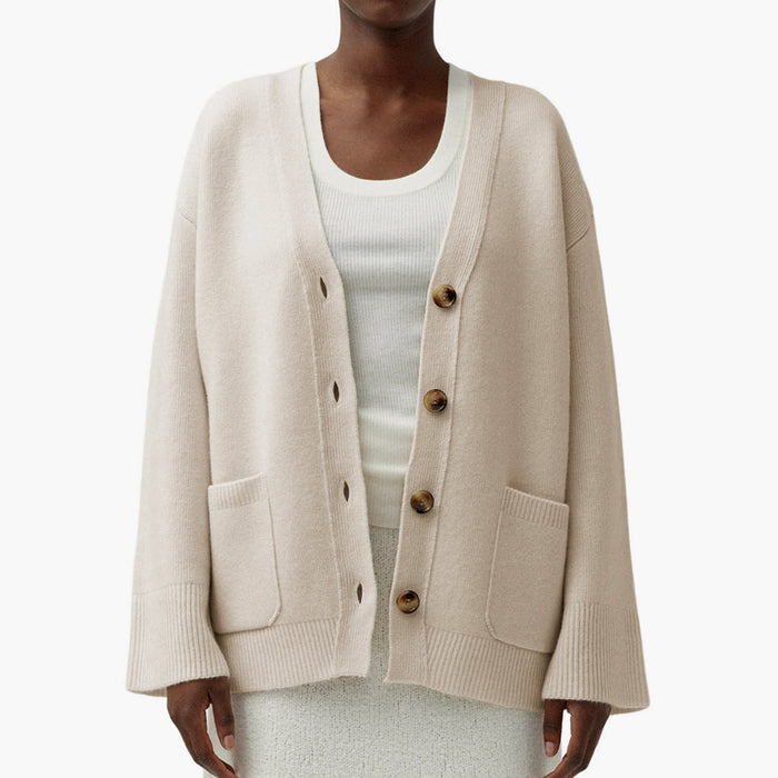 LISA YANG Kellie Oversized Organic Cashmere Cardigan in Sand