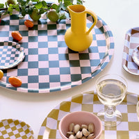 BLU KAT CHECKER Round Serving Trays