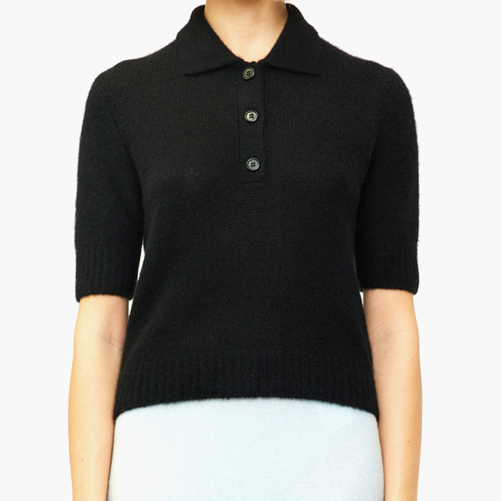 LISA YANG Masy Black Cashmere/Silk Knit Polo Shirt