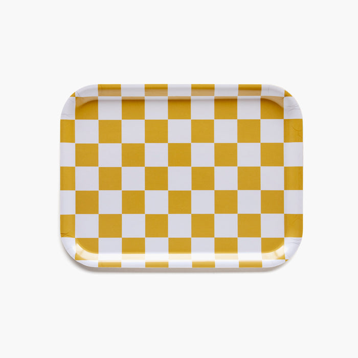 BLU KAT Mustard/Cream CHECKER Rectangular Serving Tray - 27x20 cm