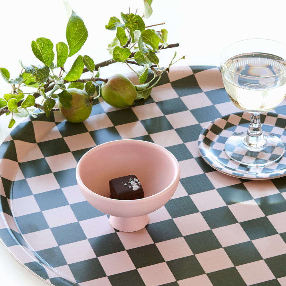 BLU KAT Olive CHECKER Round Serving Tray - 38 cm