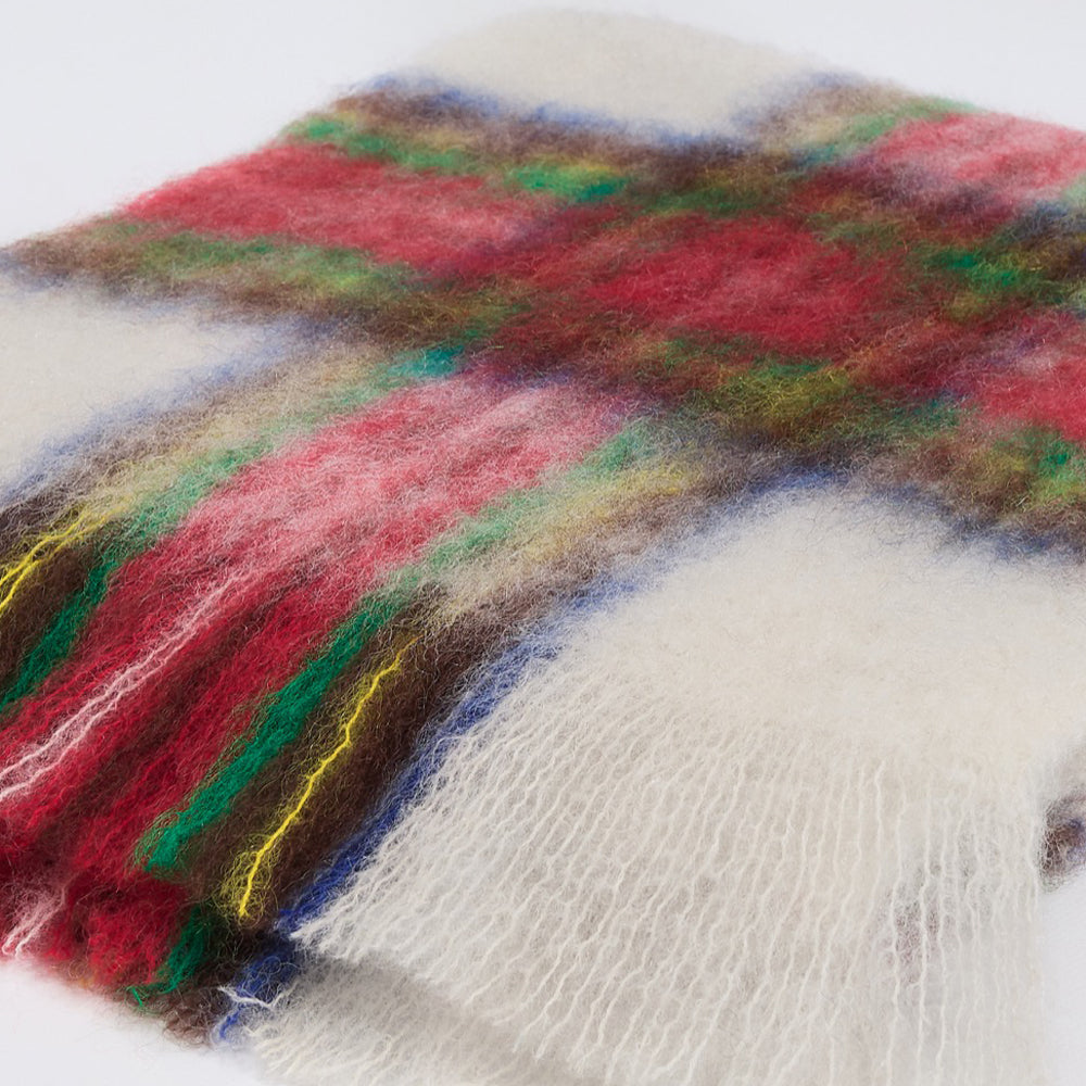 Mantas Ezcaray Tartan Cream Mohair and Wool-Blend Scarf