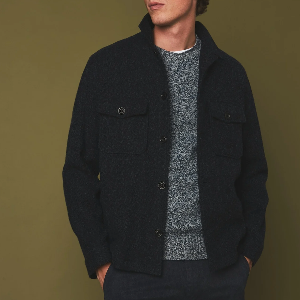 HARTFORD Navy Recycled Wool Jacket / Overshirt