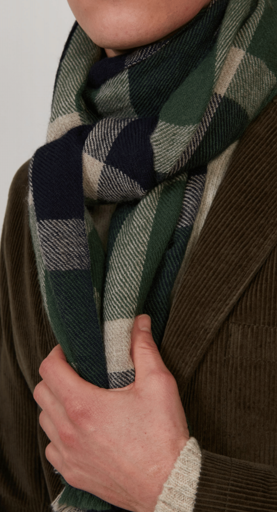 Hartford Navy & Green Tartan Wool Scarf