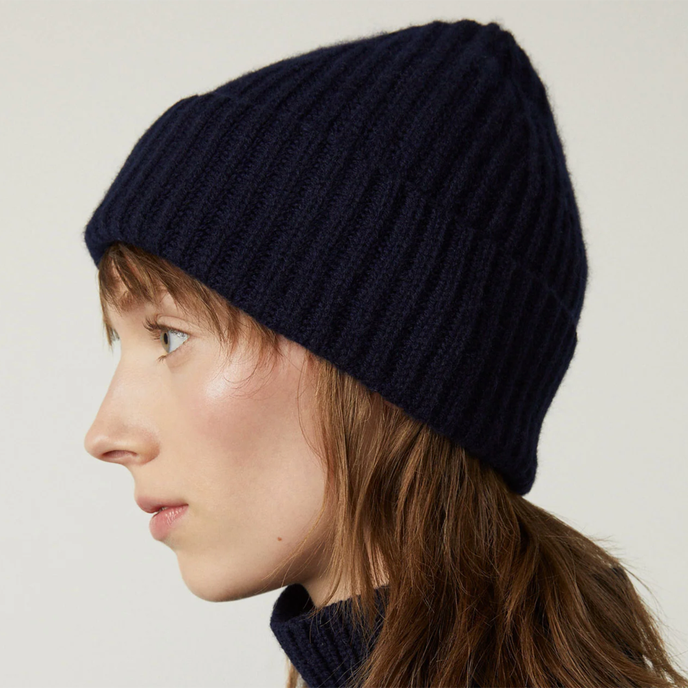 LISA YANG Martigny Navy Cashmere Beanie Hat