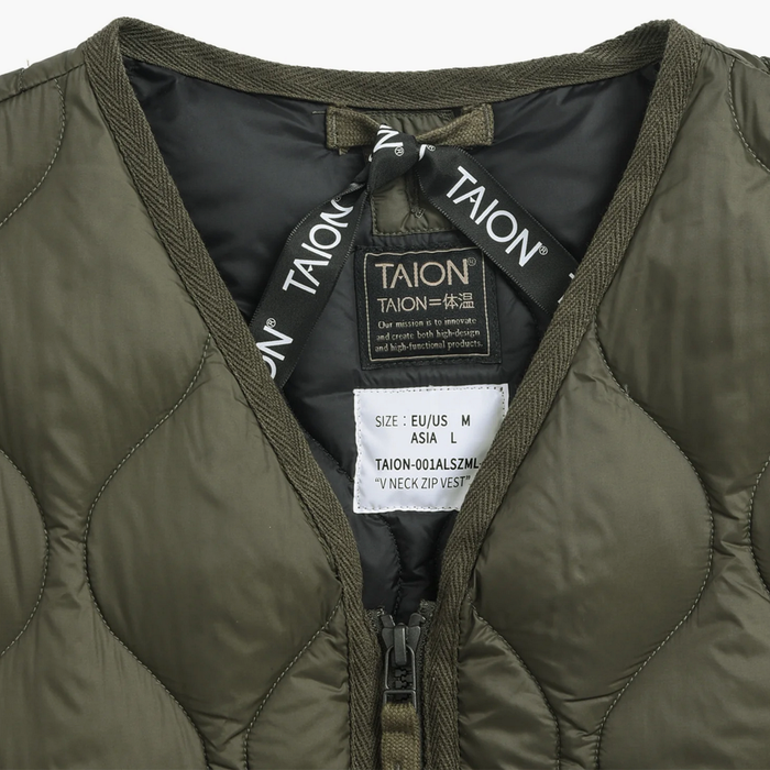 TAION Unisex Soft Shell Military Zip V-Neck Down Jacket - Olive