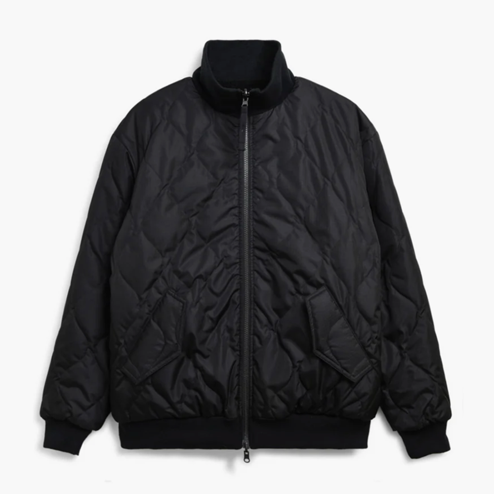 TAION Black Military Zip Reversible High Neck Down Bomber Jacket