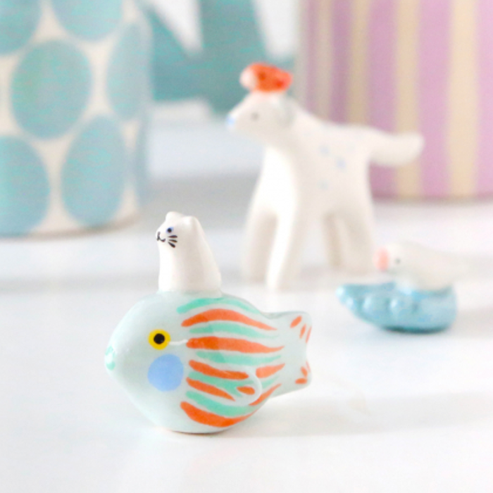 Multicolored Cat-Fish Ceramic Decoration from Dodo Toucan