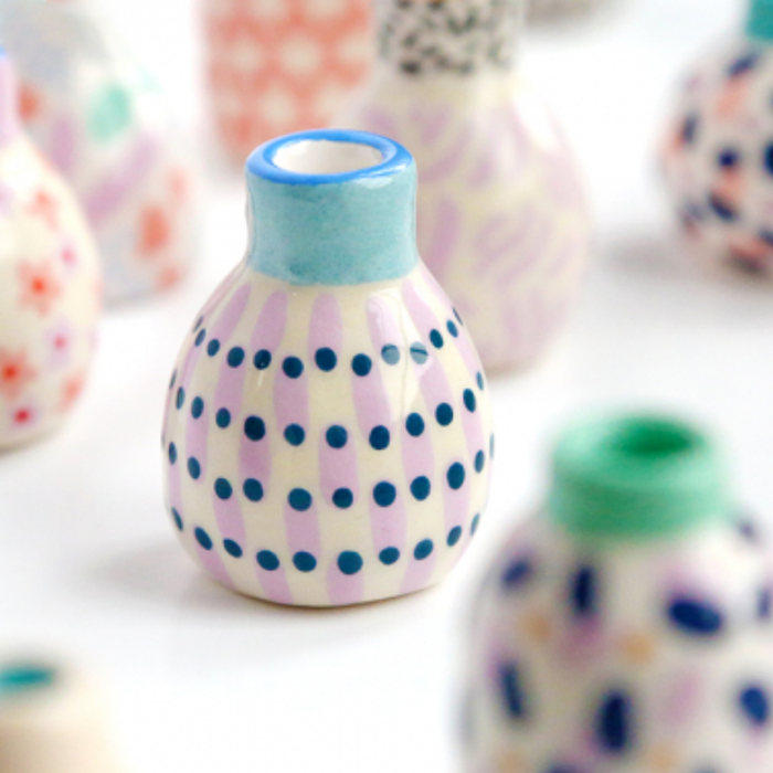 Ceramic Mini Vase with Lilac Stripes from Dodo Toucan