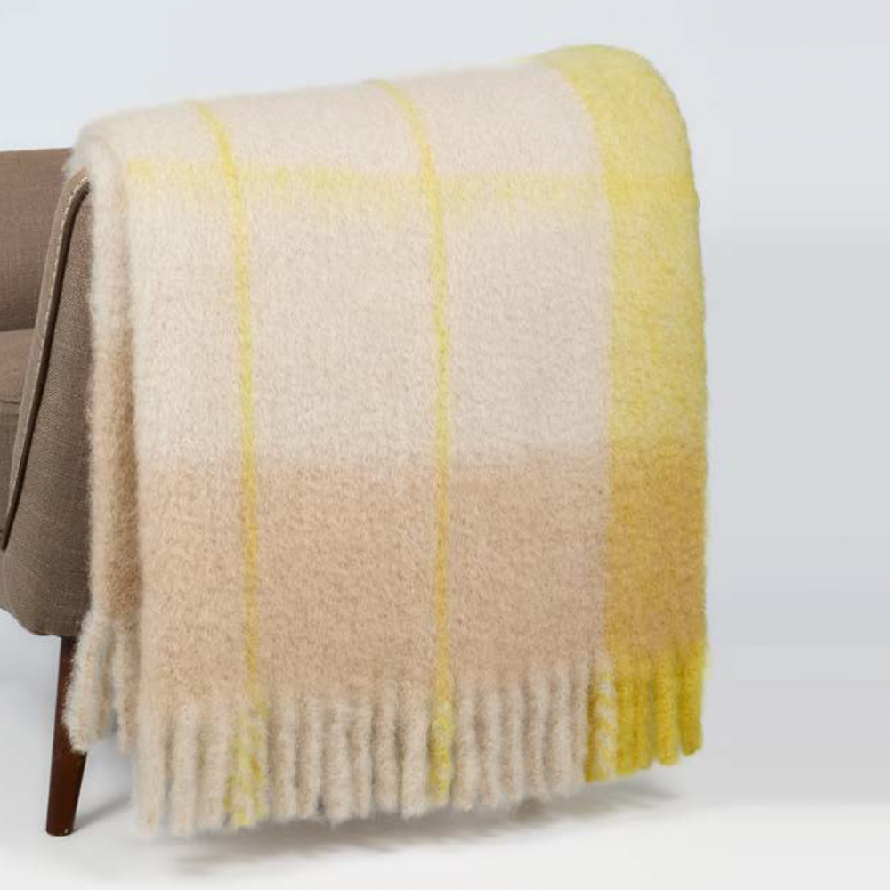 Twist Frame Cream Plaid Mohair Throw - 130 x 200 cm