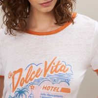 HARTFORD 'La Dolce Vita' Print White Linen T-shirt