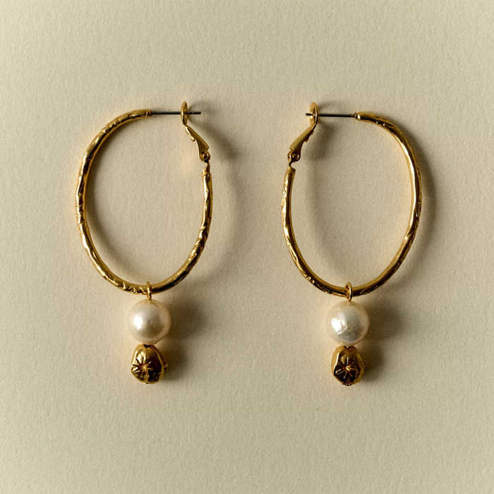 Sessùn Uata Pearl Pendant Gold Hoop Earrings