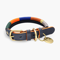 Chommies Adjustable Navy Leather + Rope Dog Collar