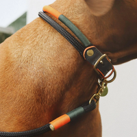 Chommies Adjustable Navy Leather + Rope Dog Collar