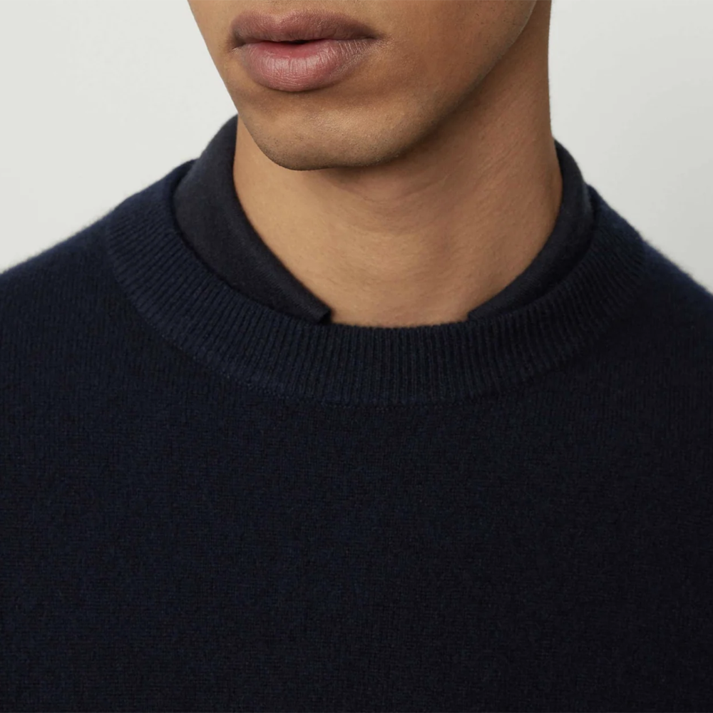 LISA YANG Mason Navy Cashmere Crew Neck Mens Sweater