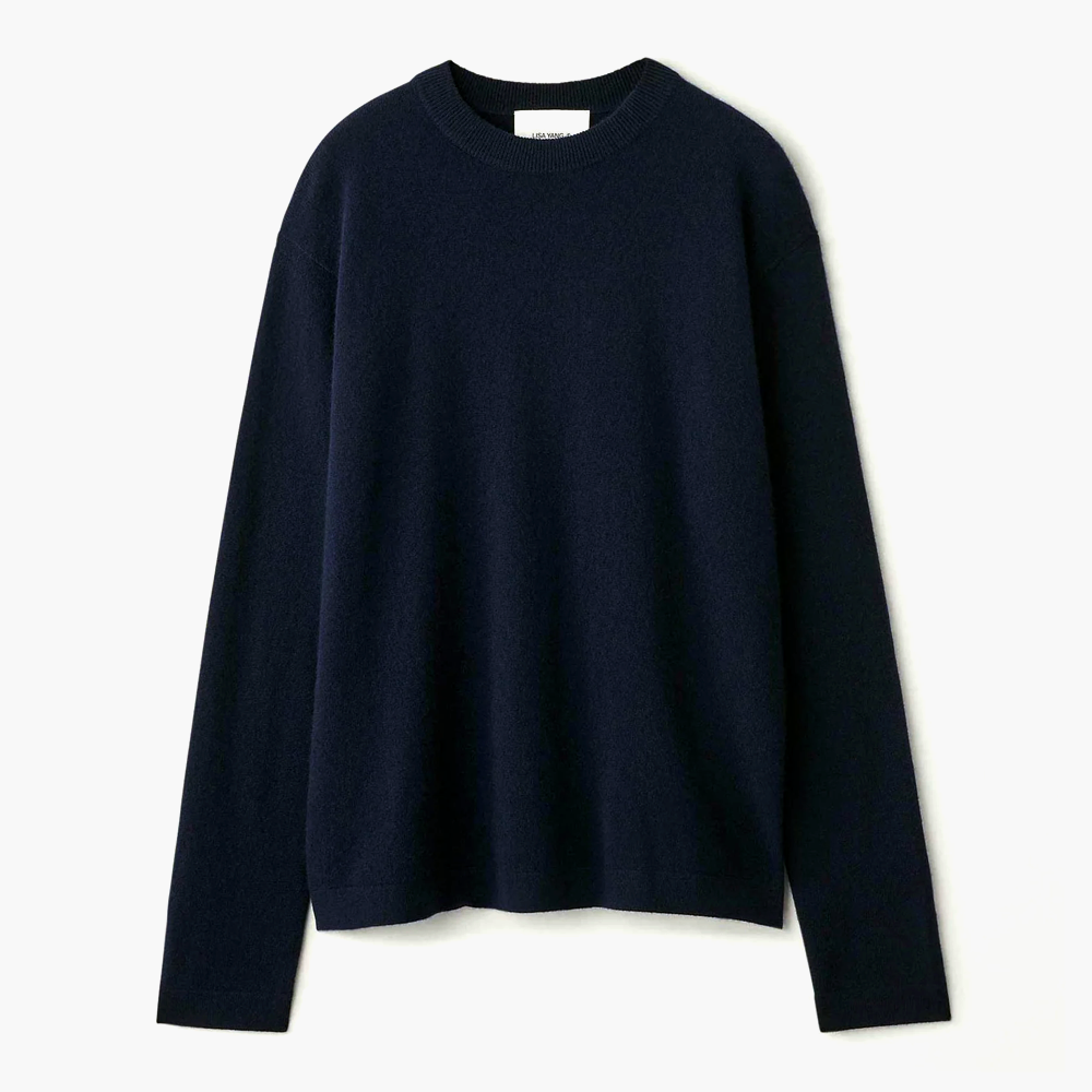 LISA YANG Mason Navy Cashmere Crew Neck Mens Sweater