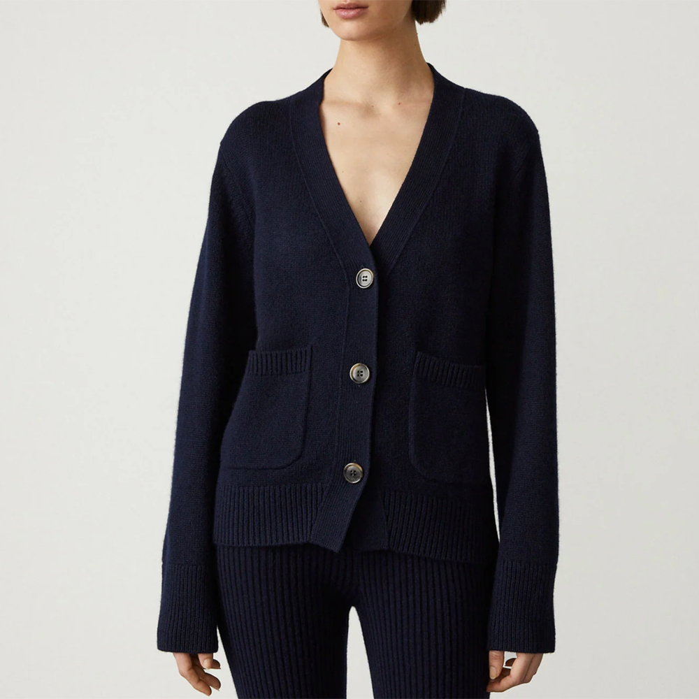 LISA YANG Danni Navy Organic Cashmere Cardigan