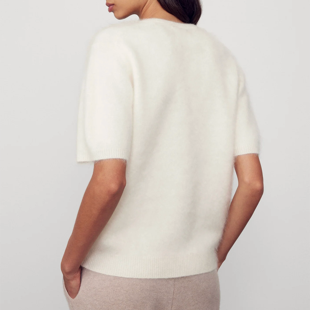 LISA YANG Lovisa Cream Brushed Cashmere Short Sleeve Sweater